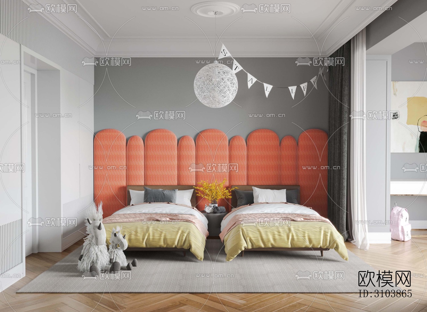 北欧儿童房效果图下载（渲染图1）