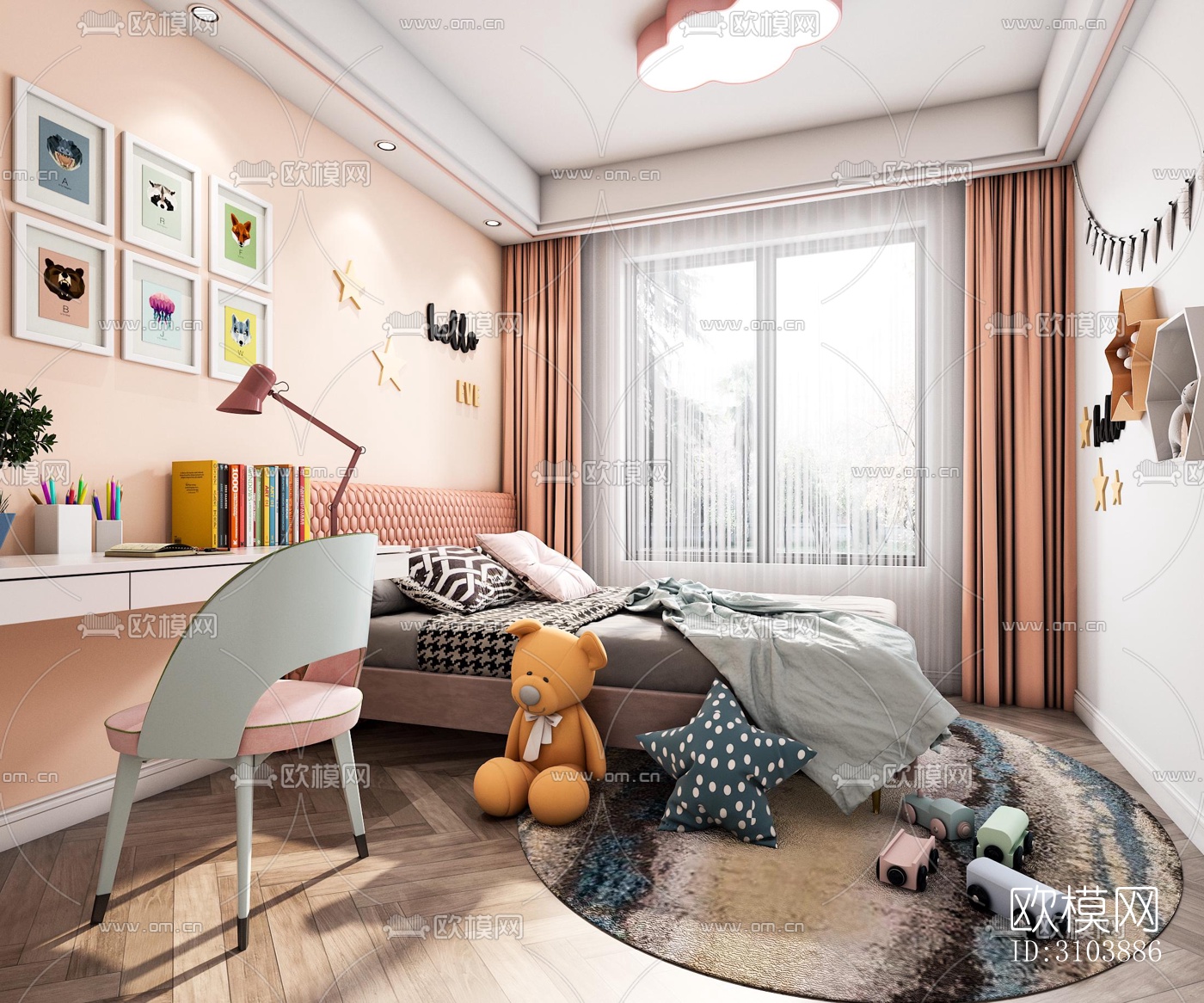 北欧儿童房效果图下载（渲染图2）