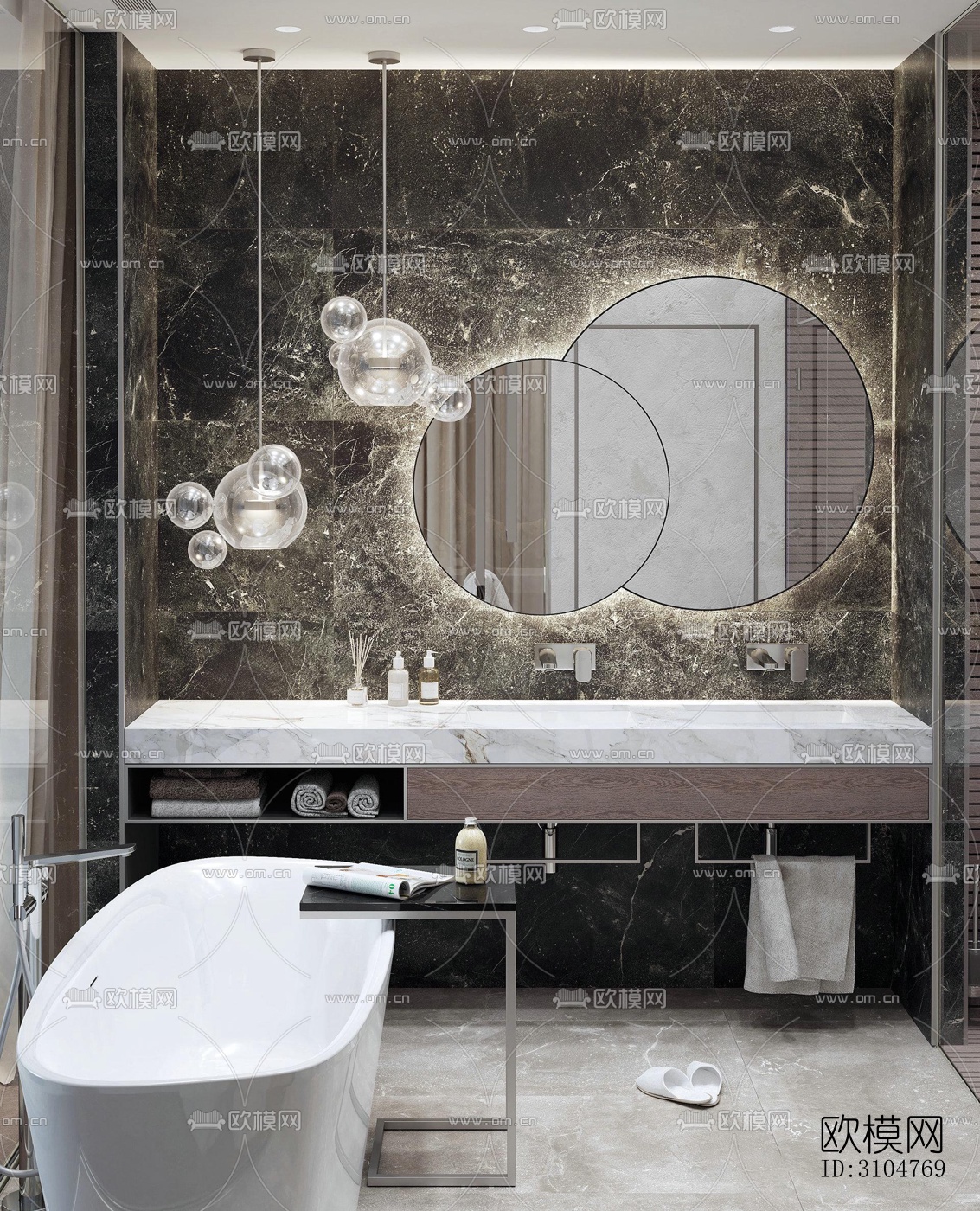 高级灰卫生间效果图下载（渲染图3）