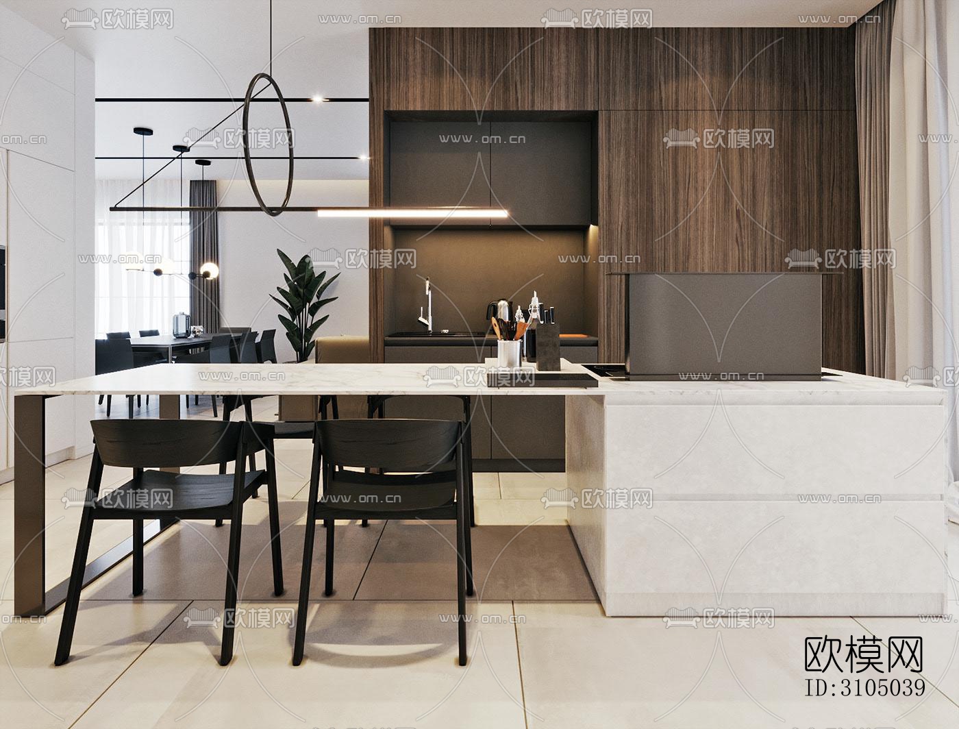 现代厨房效果图下载（渲染图2）