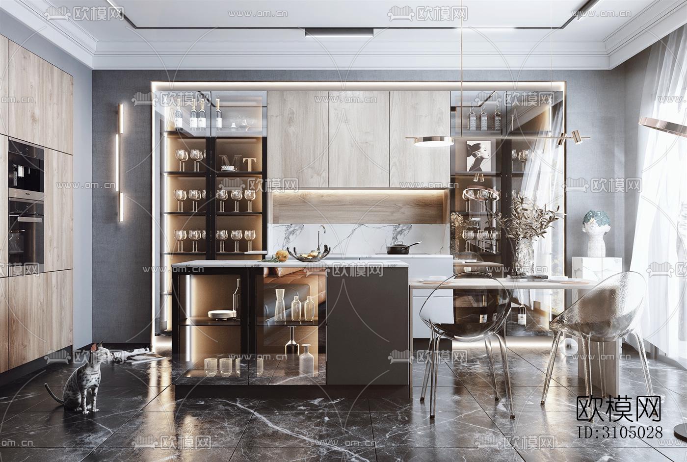 现代厨房效果图下载（渲染图1）