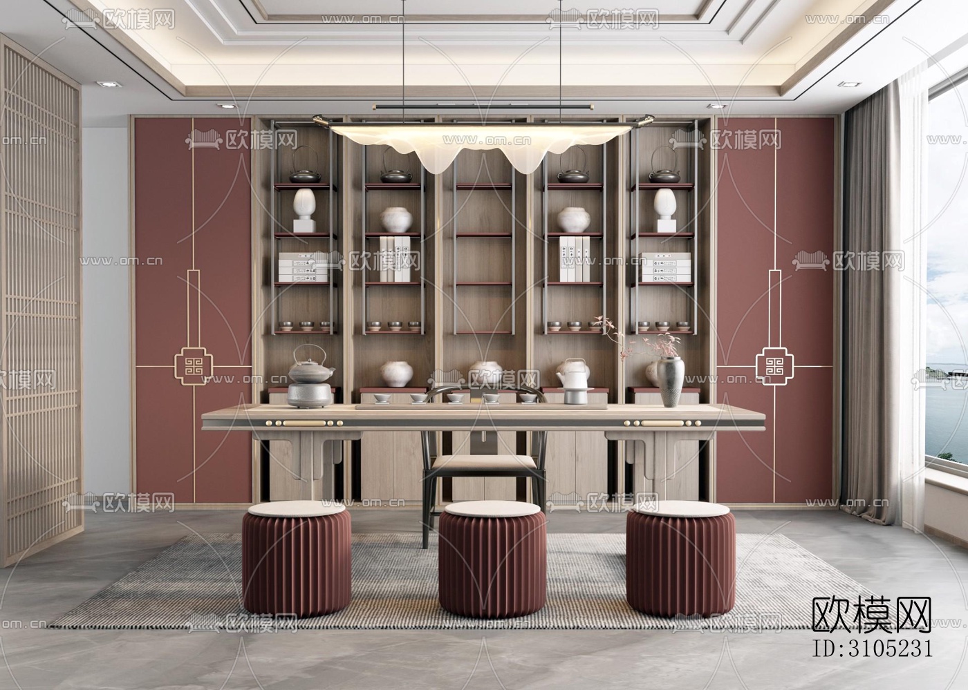 新中式茶室效果图下载（渲染图5）