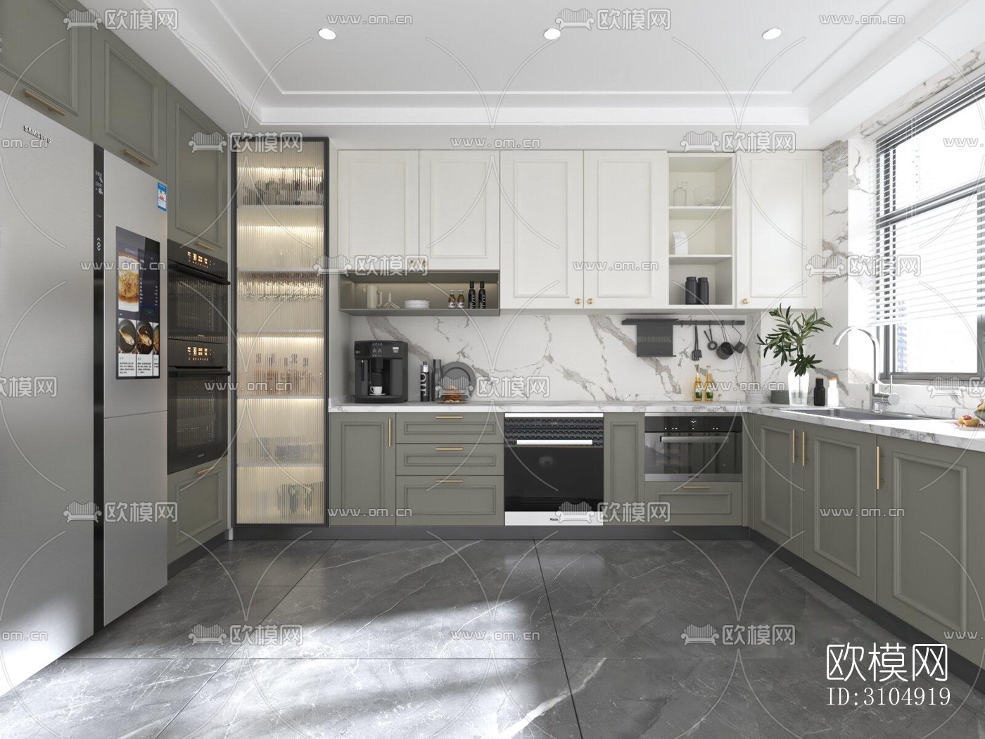 法式厨房效果图下载（渲染图1）