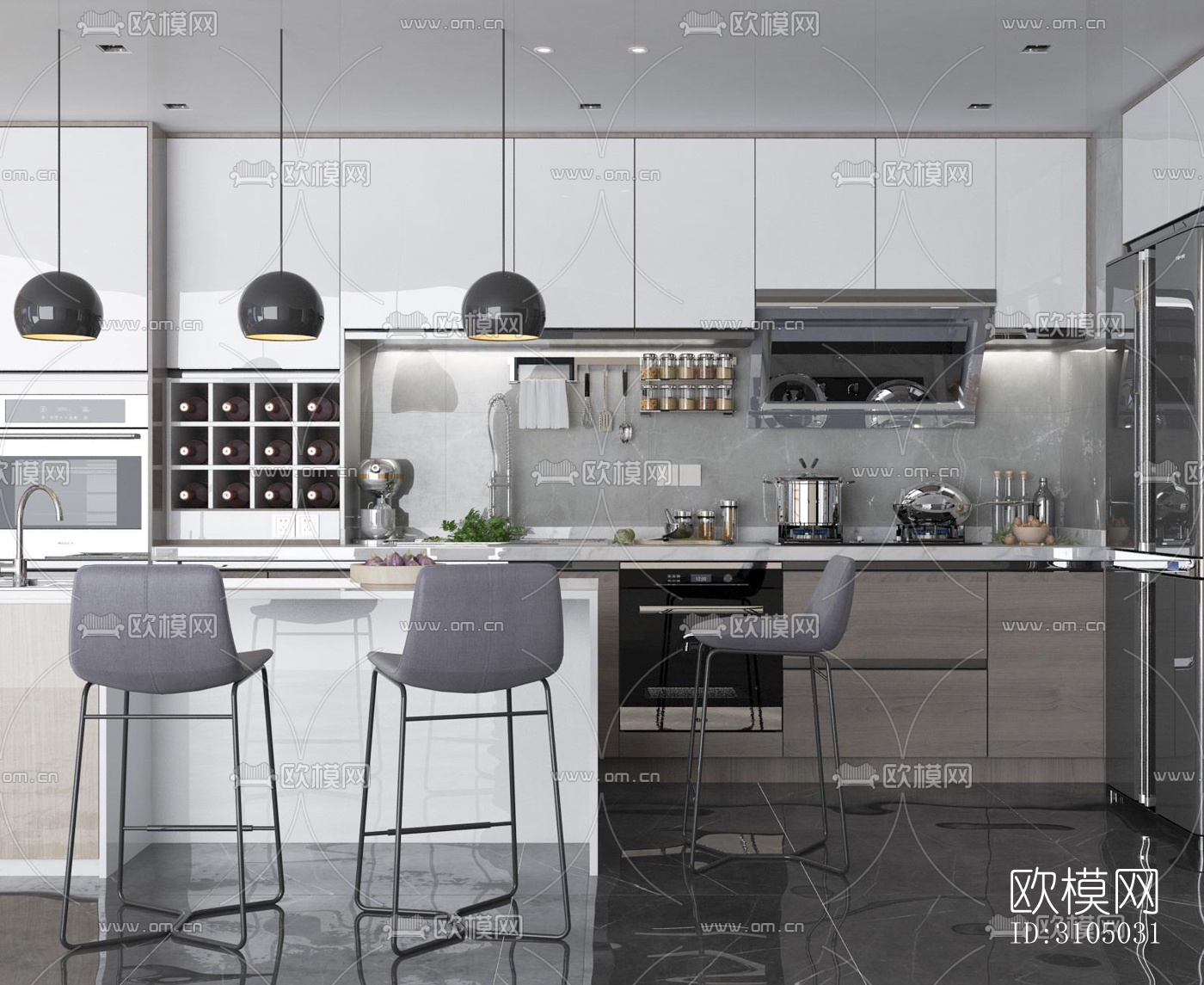 现代厨房效果图下载（渲染图3）