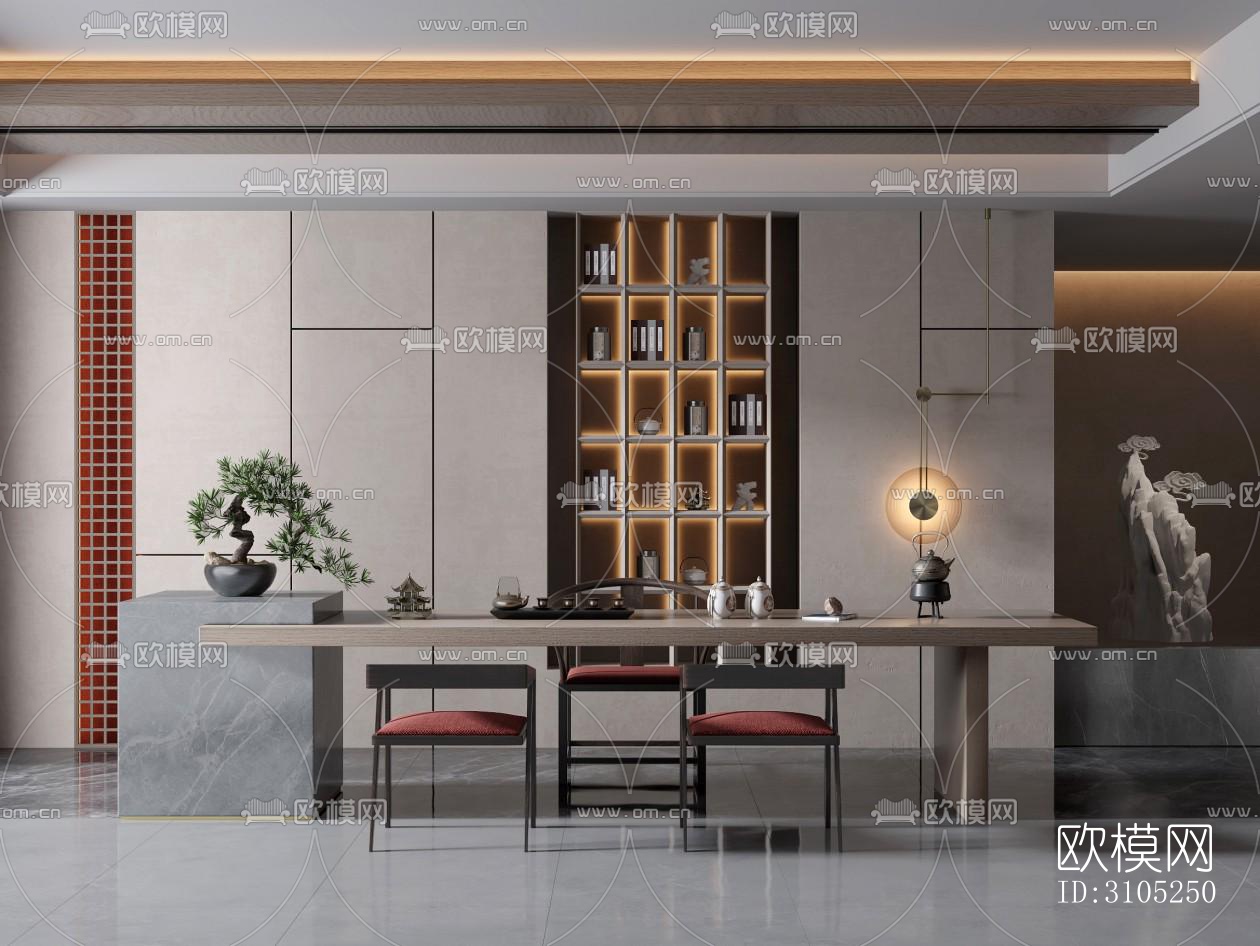 新中式茶室效果图下载（渲染图4）