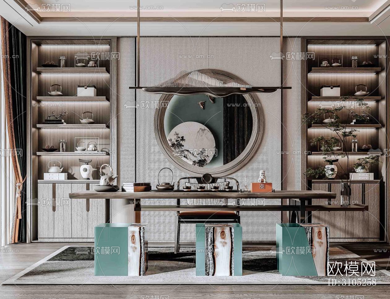 新中式茶室效果图下载（渲染图1）