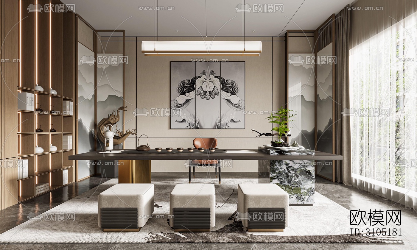 新中式茶室效果图下载（渲染图3）