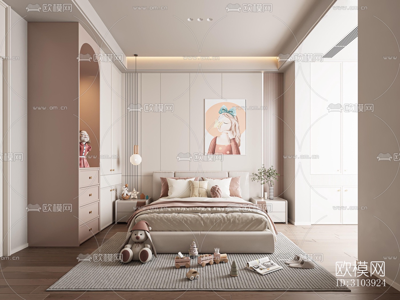 奶油风儿童房效果图下载（渲染图5）