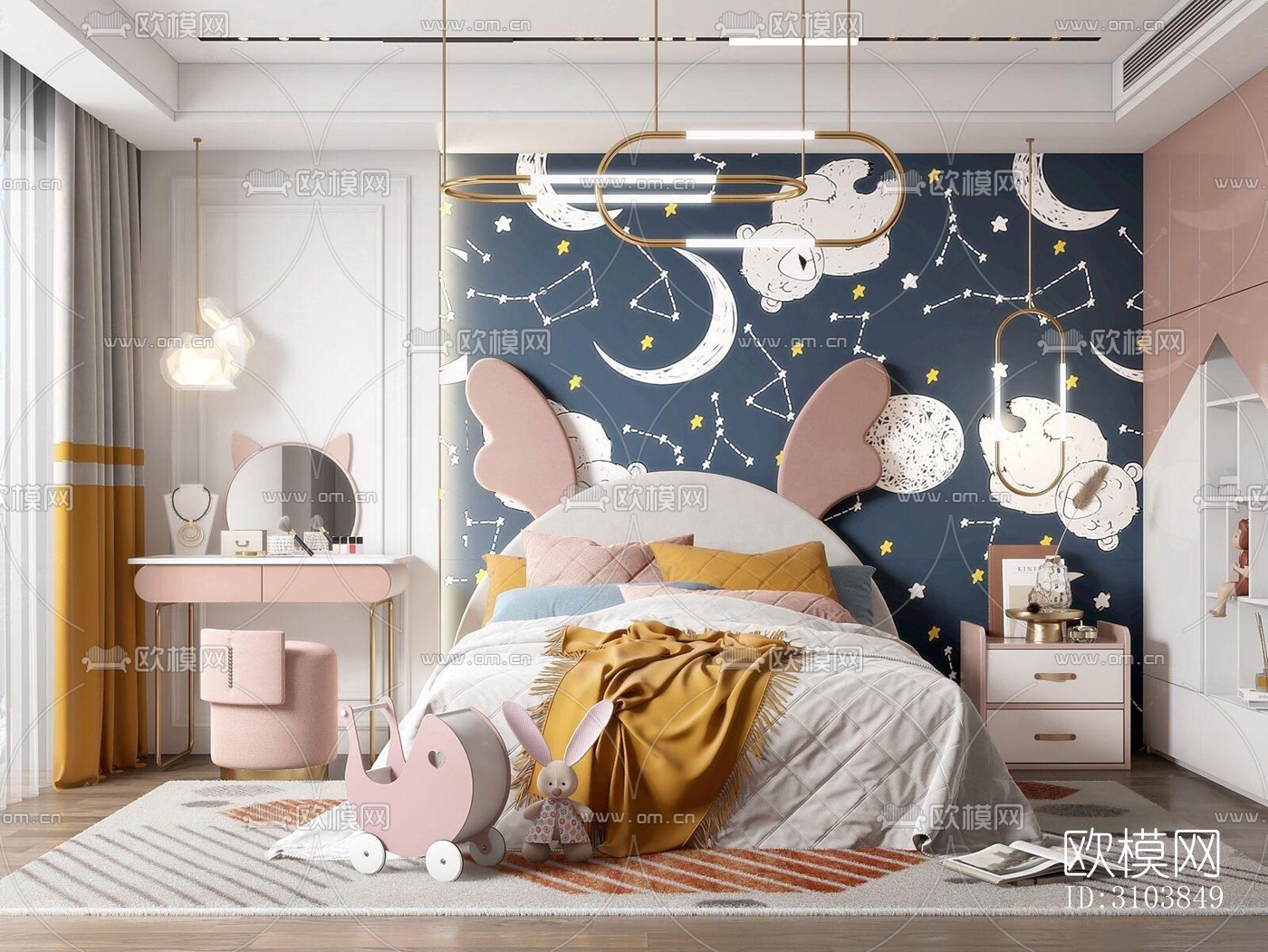 北欧儿童房效果图下载（渲染图1）