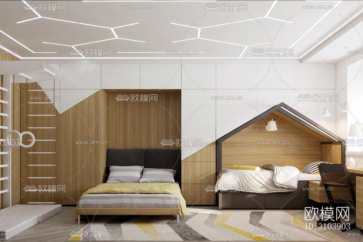 北欧儿童房效果图下载（渲染图1）