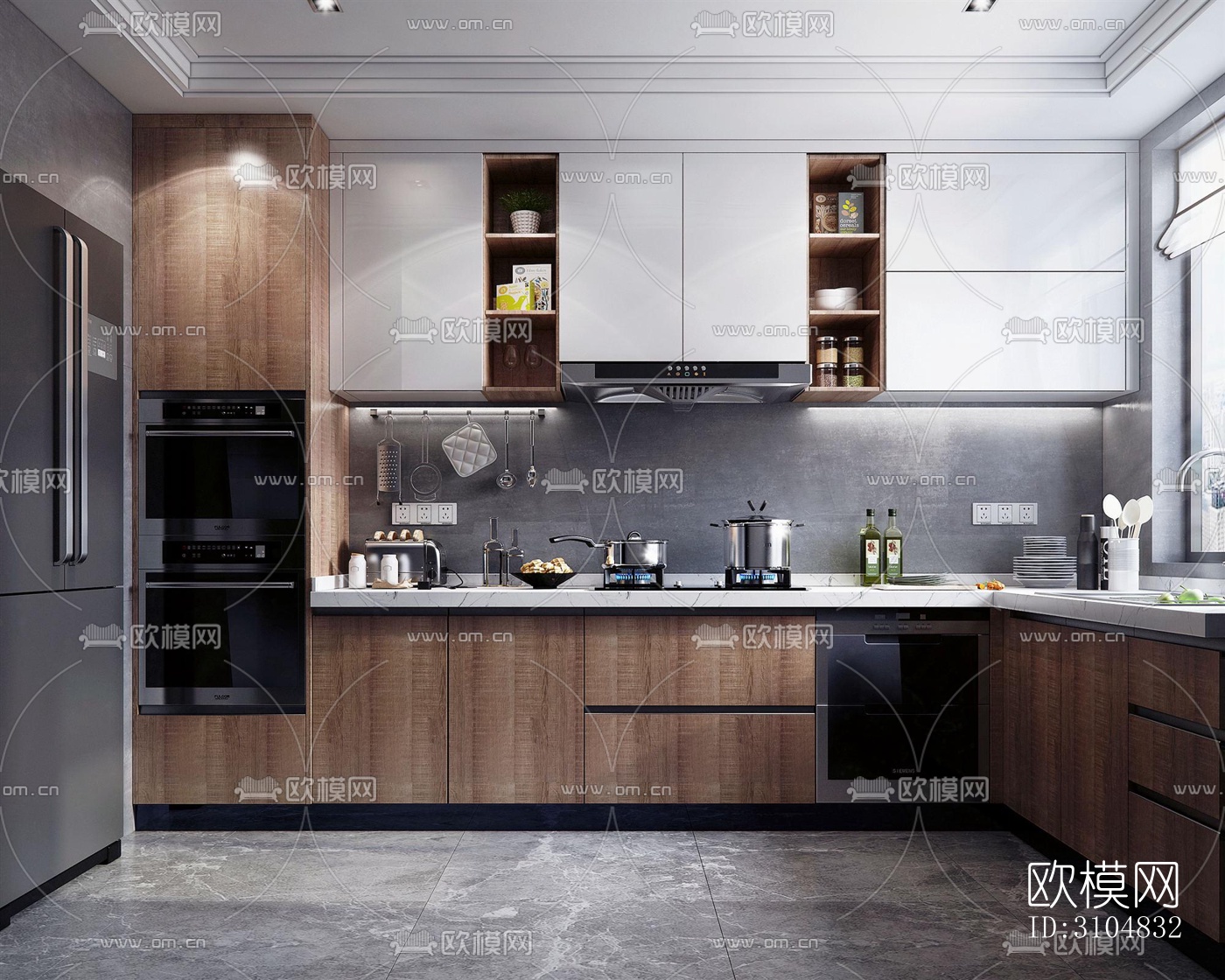 北欧厨房效果图下载（渲染图1）