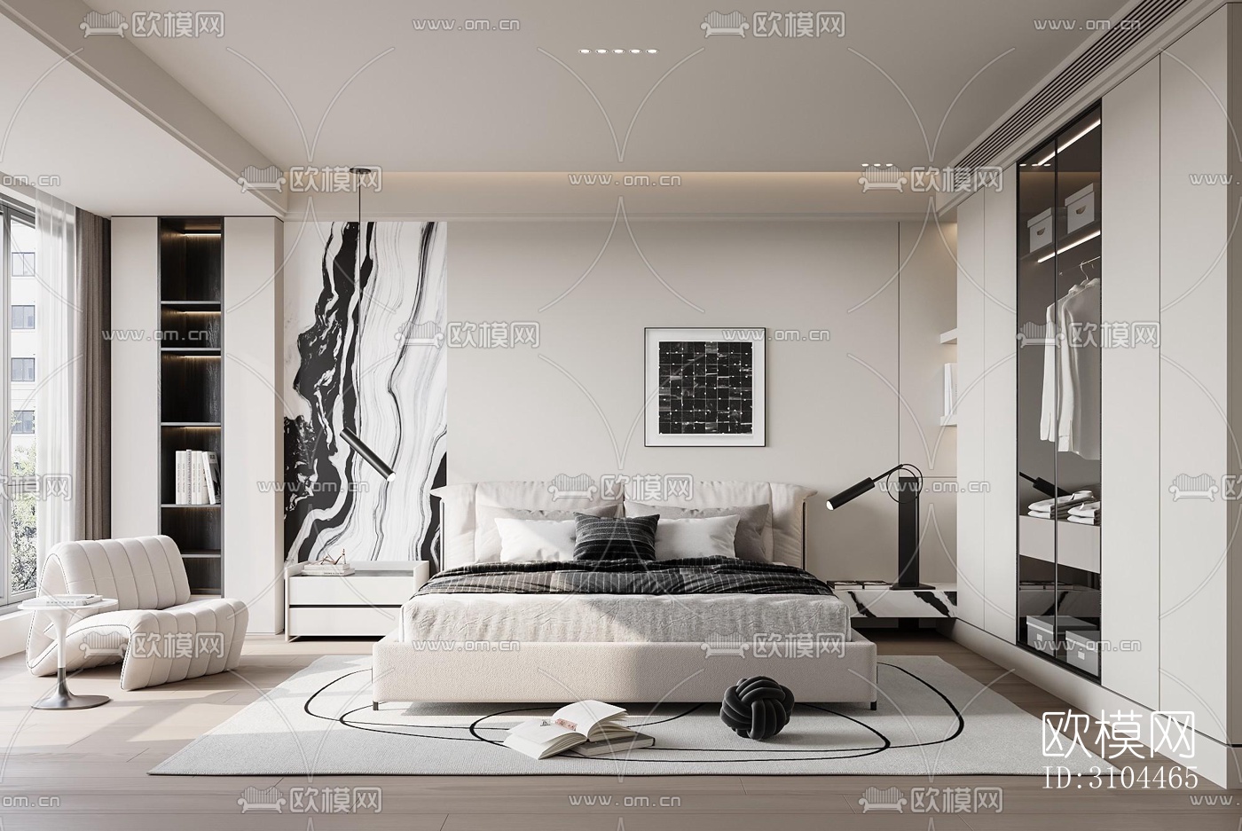 高级灰卧室效果图下载（渲染图1）