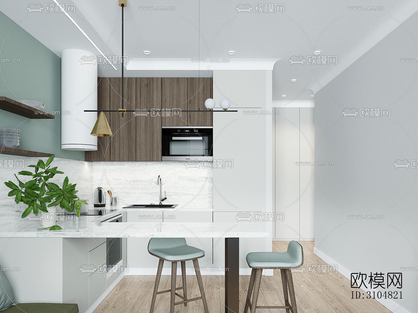 北欧厨房效果图下载（渲染图2）