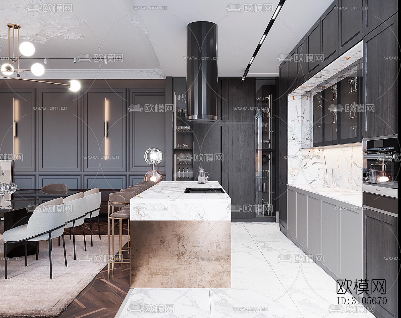 美式厨房效果图下载（渲染图1）