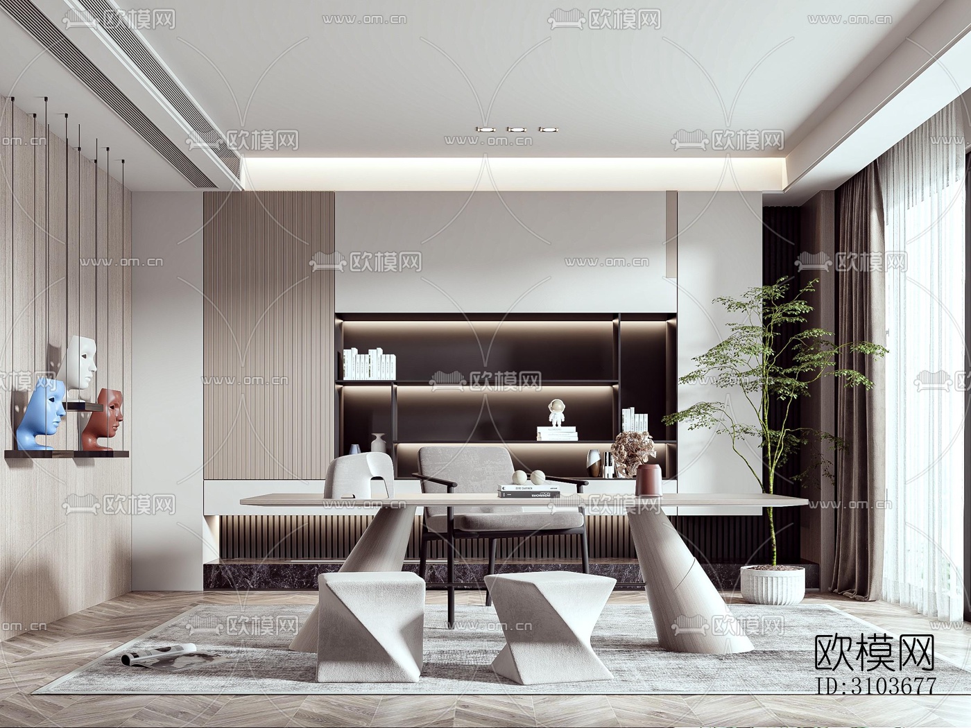 现代书房效果图下载（渲染图1）