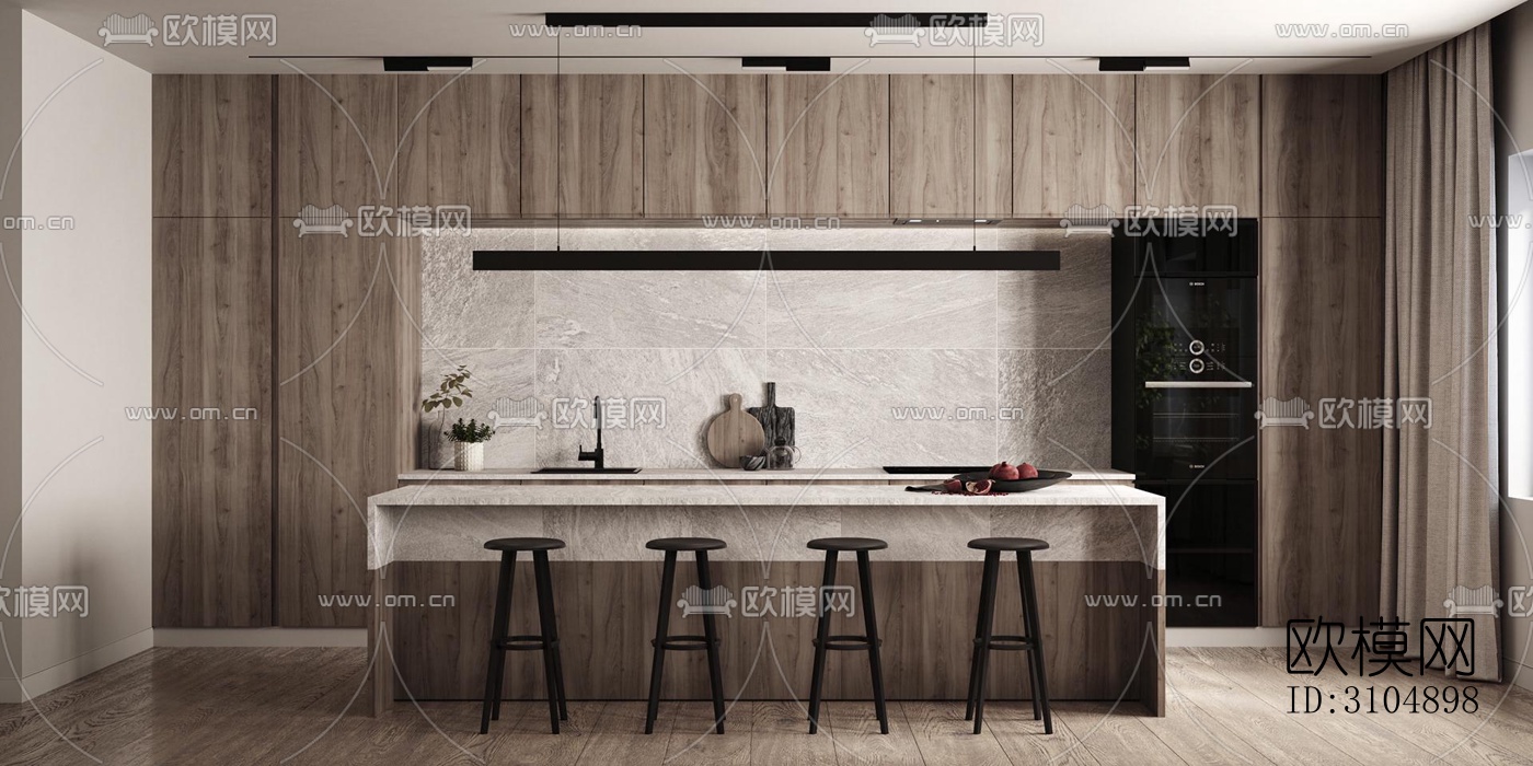 日式厨房效果图下载（渲染图3）