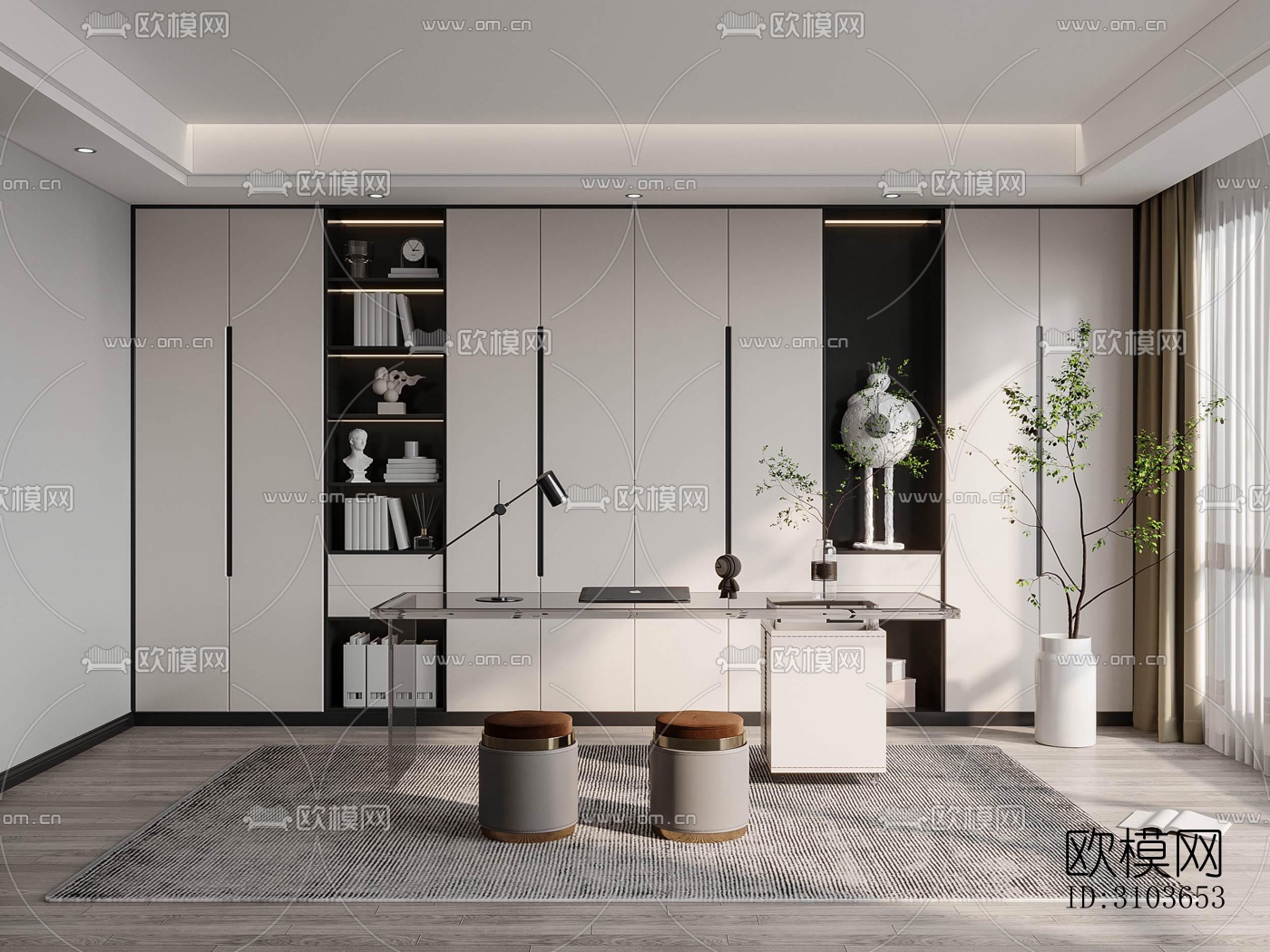 现代书房效果图下载（渲染图1）