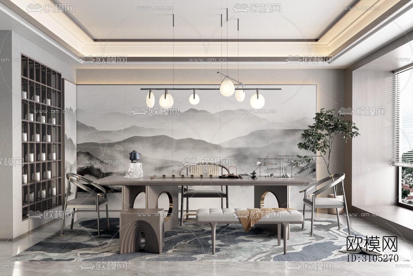 新中式茶室效果图下载（渲染图3）