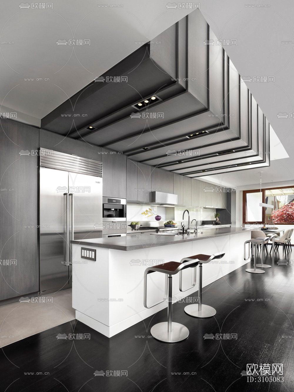 高级灰厨房效果图下载（渲染图4）