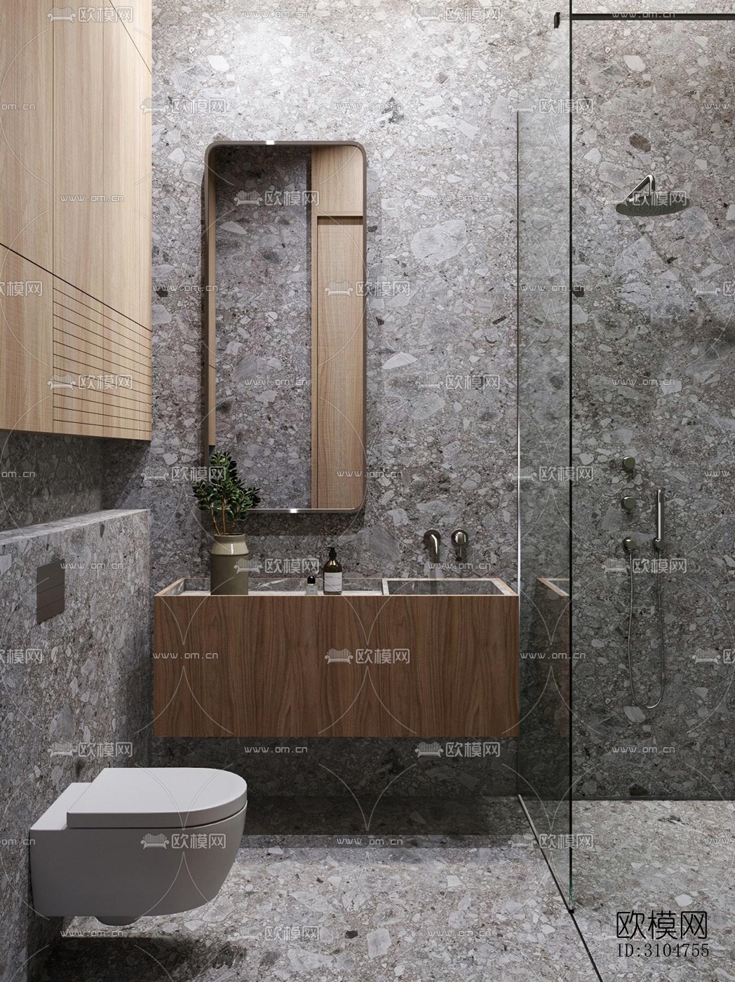 高级灰卫生间效果图下载（渲染图1）