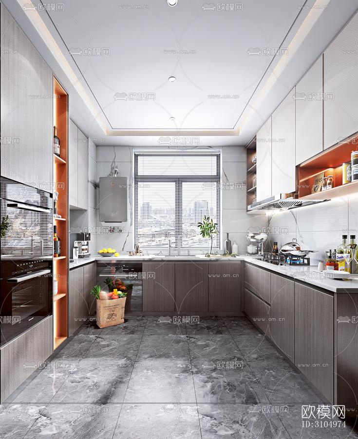 现代厨房效果图下载（渲染图1）