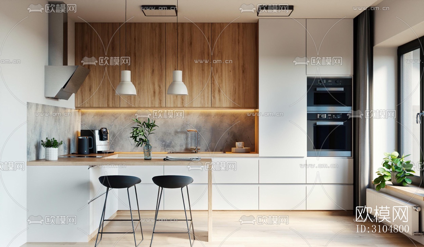 北欧厨房效果图下载（渲染图4）