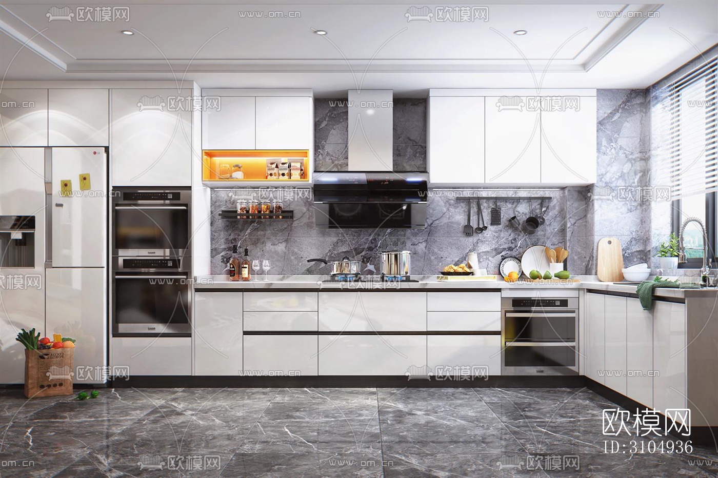 现代厨房效果图下载（渲染图2）