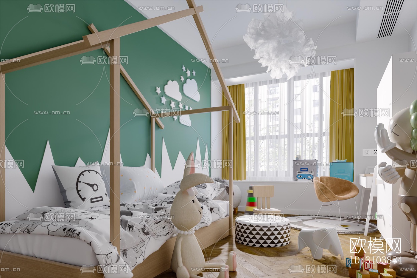 北欧儿童房效果图下载（渲染图2）
