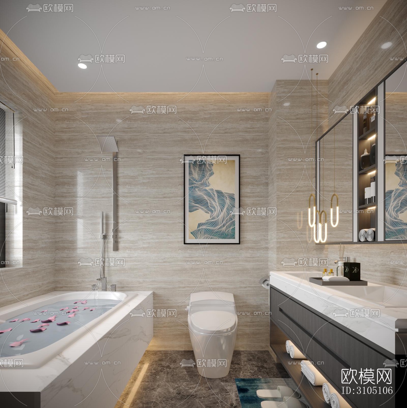 新中式平层效果图下载（渲染图5）