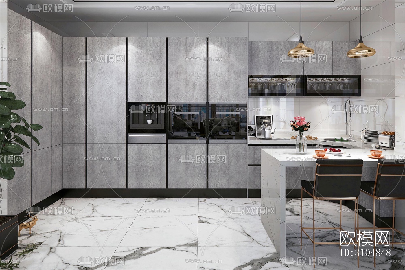 北欧厨房效果图下载（渲染图1）