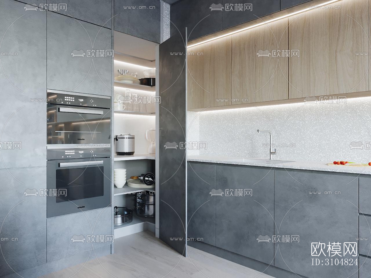北欧厨房效果图下载（渲染图1）
