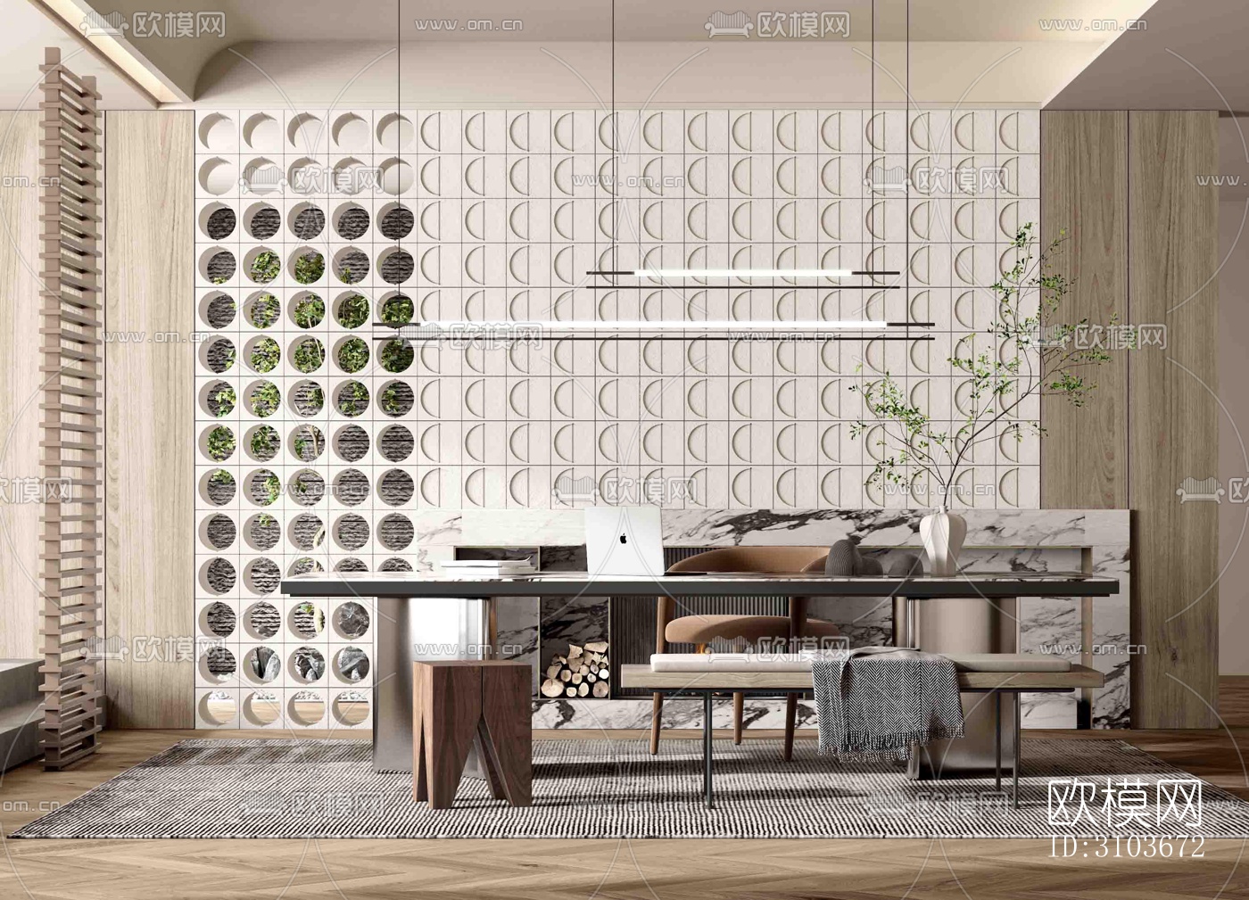 现代书房效果图下载（渲染图3）