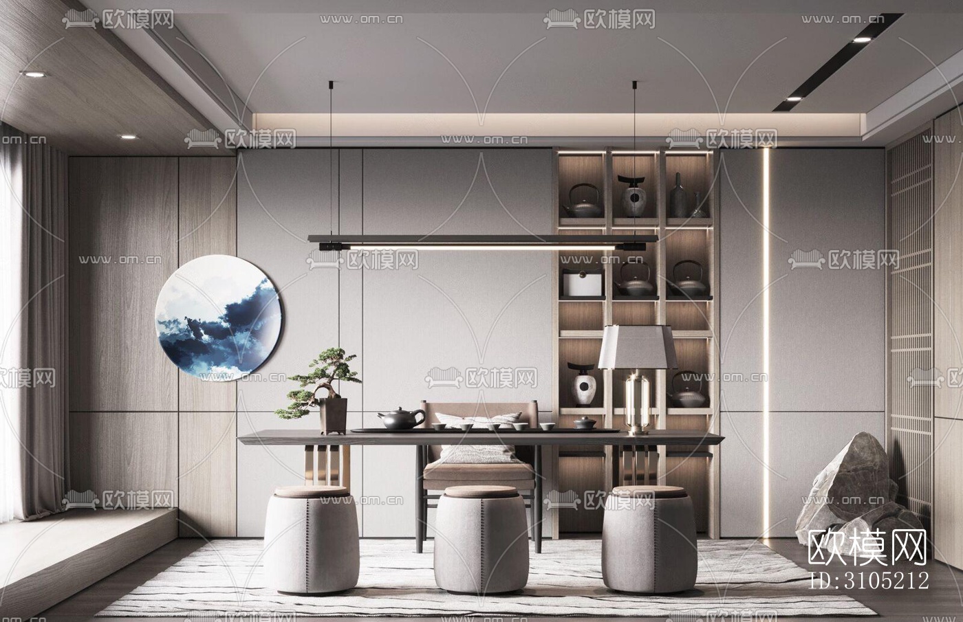 新中式茶室效果图下载（渲染图1）