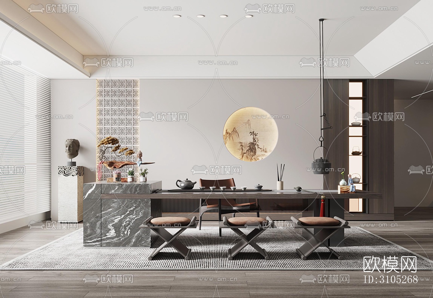 新中式茶室效果图下载（渲染图3）