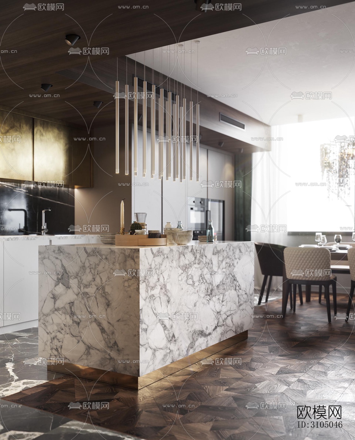 现代厨房效果图下载（渲染图2）