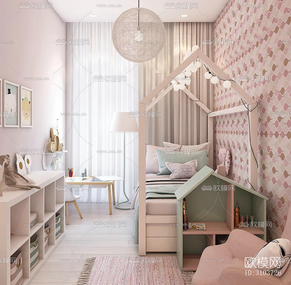 北欧儿童房效果图下载（渲染图4）