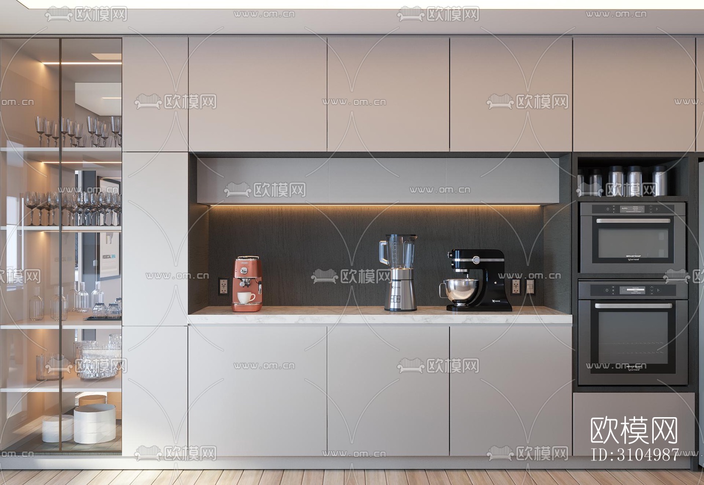 现代厨房效果图下载（渲染图1）