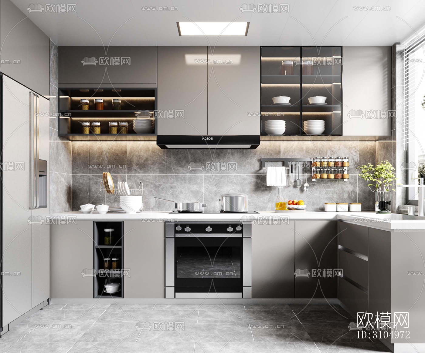 现代厨房效果图下载（渲染图3）