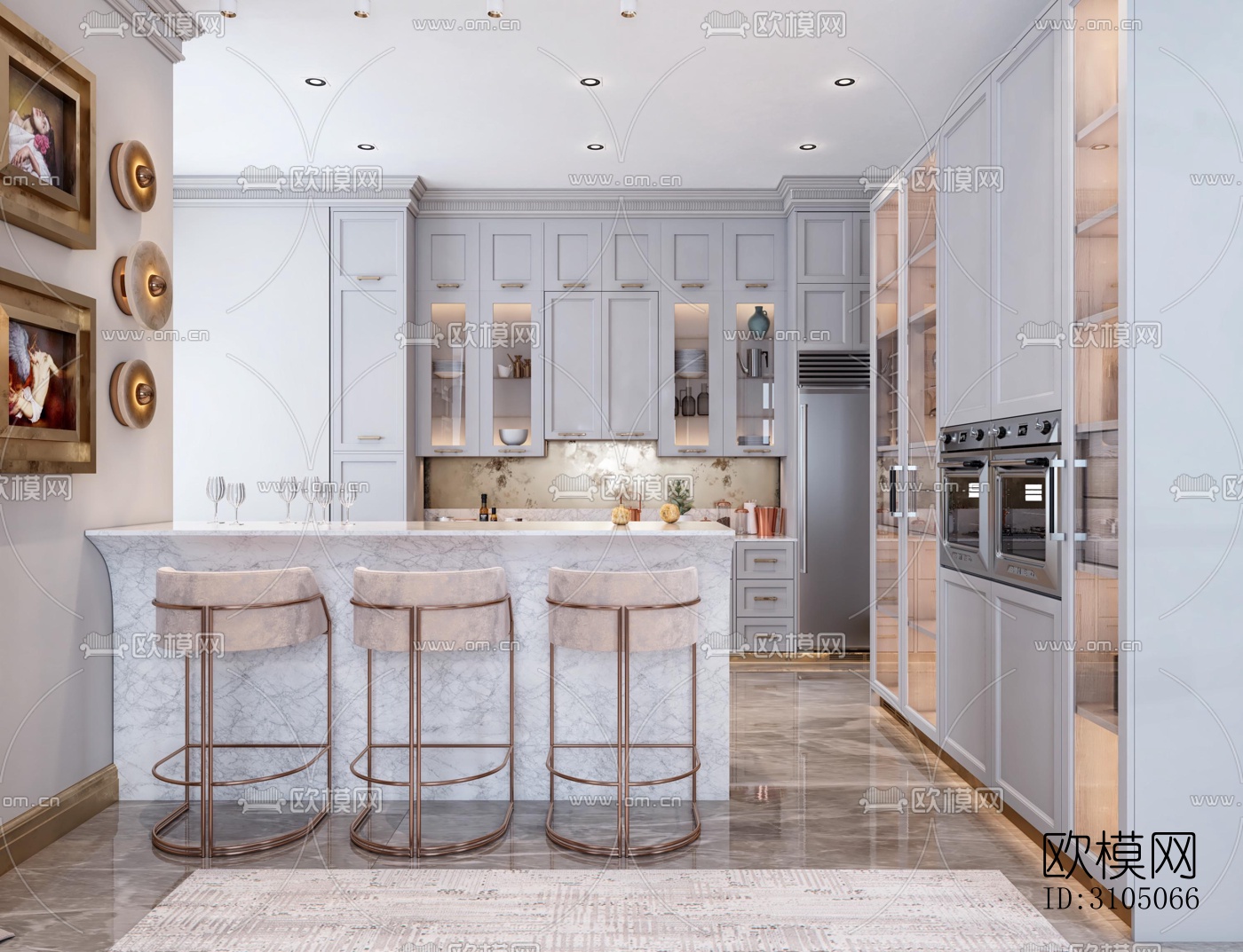 美式厨房效果图下载（渲染图2）