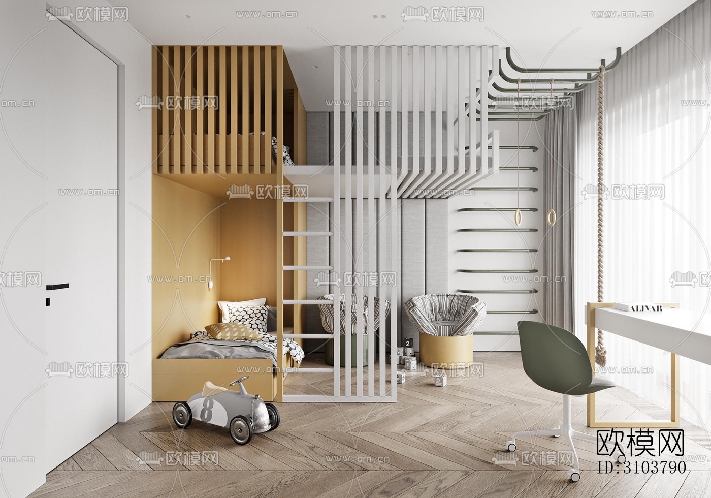 北欧儿童房效果图下载（渲染图4）