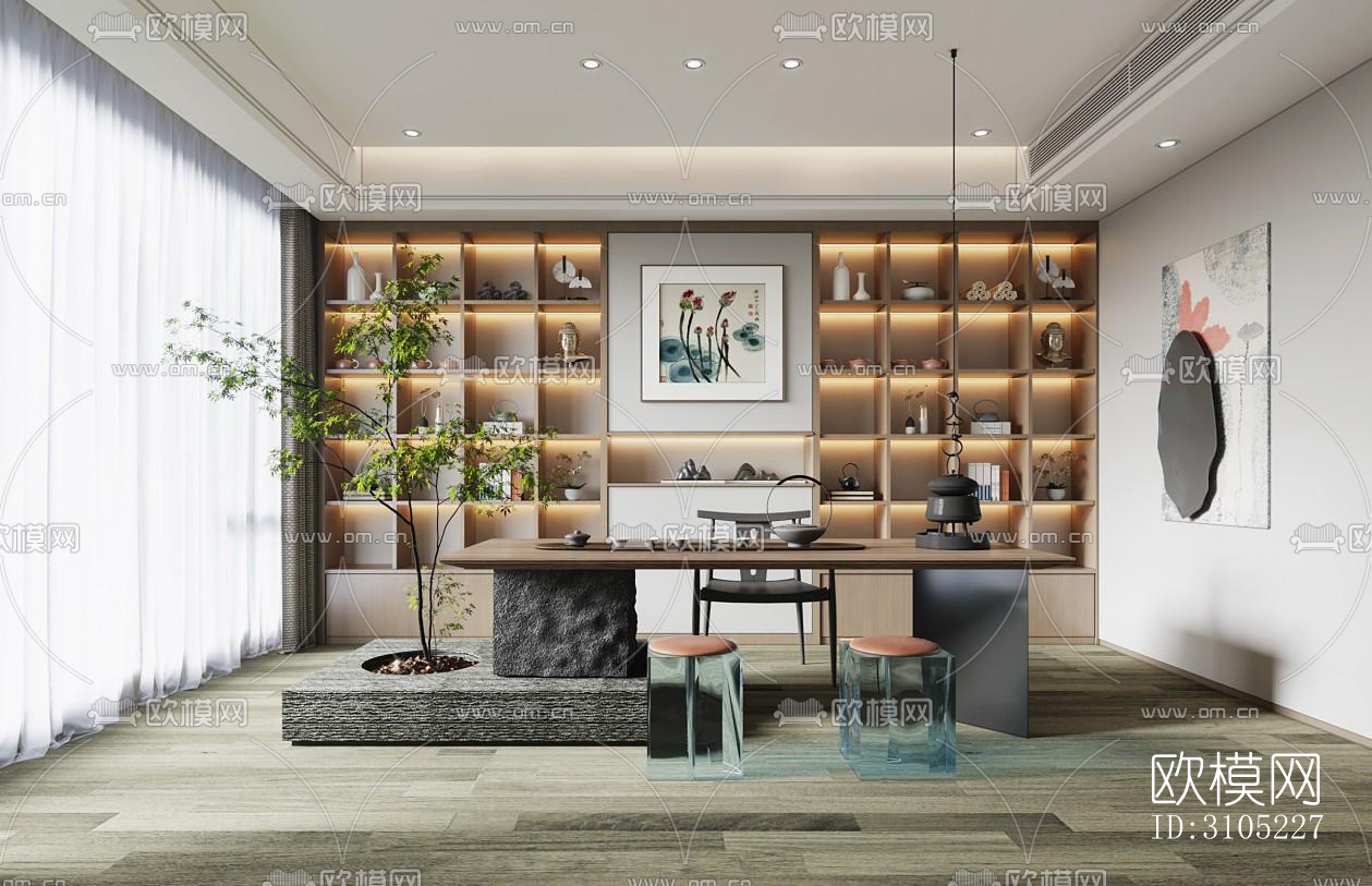 新中式茶室效果图下载（渲染图5）