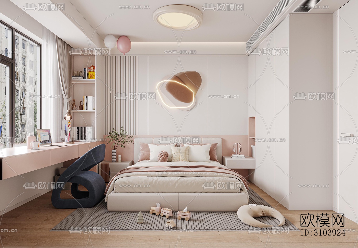 奶油风儿童房效果图下载（渲染图3）