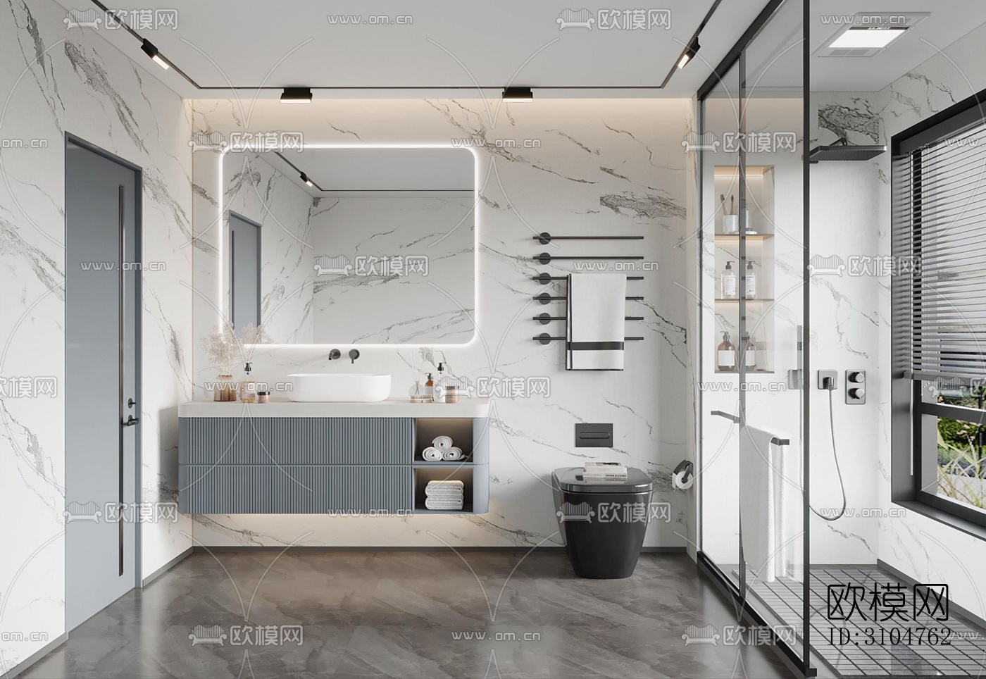 高级灰卫生间效果图下载（渲染图2）