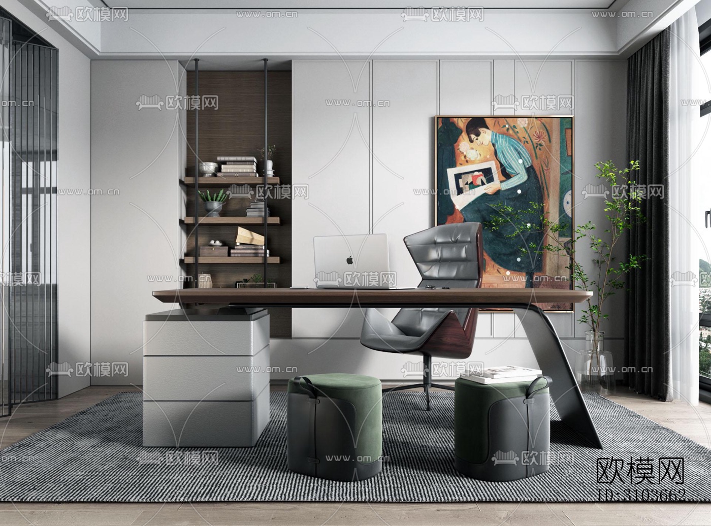 现代书房效果图下载（渲染图2）
