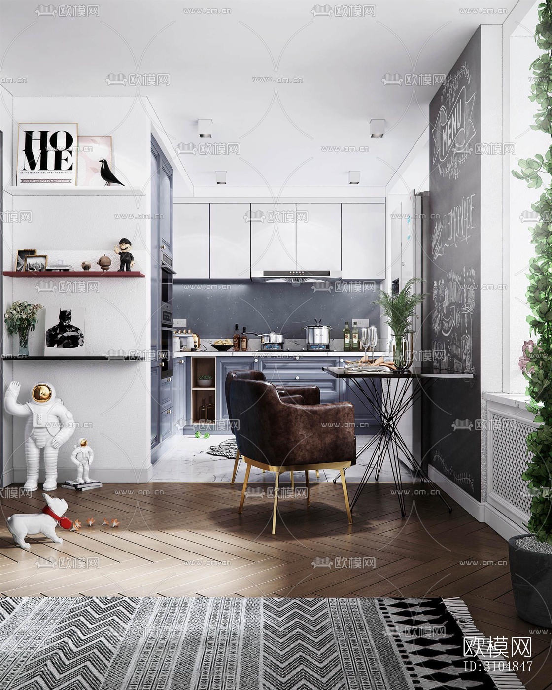 北欧厨房效果图下载（渲染图1）