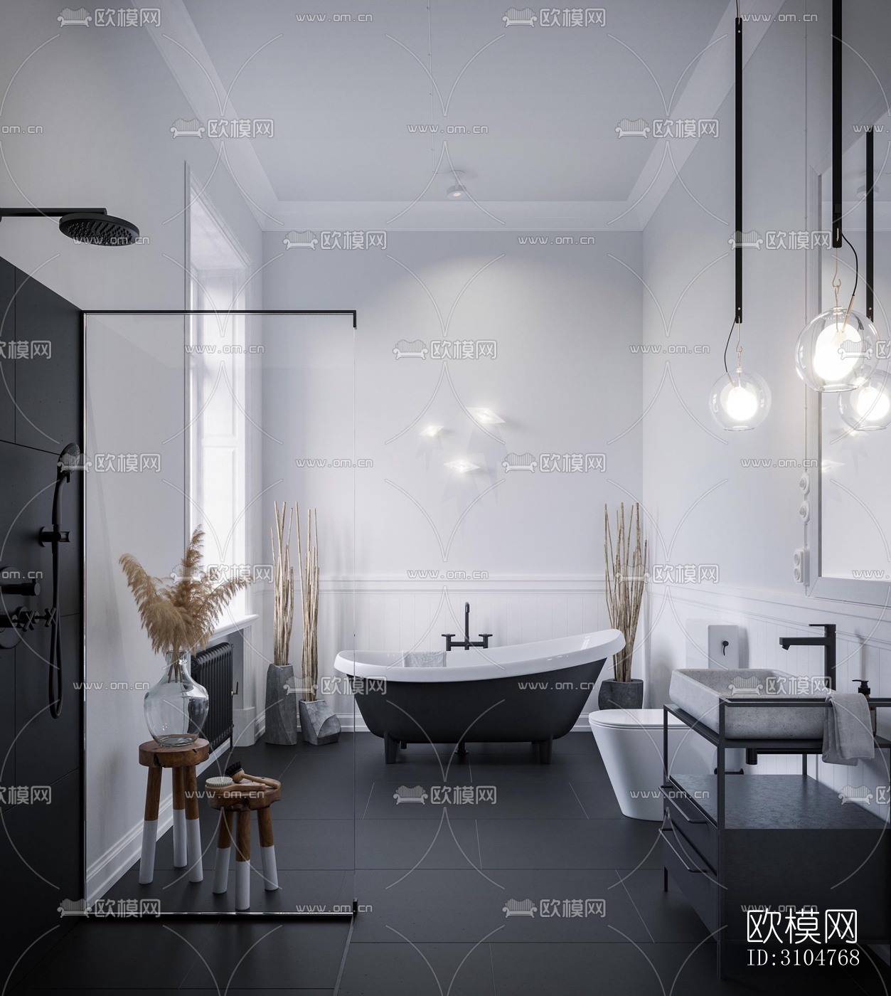 高级灰卫生间效果图下载（渲染图5）