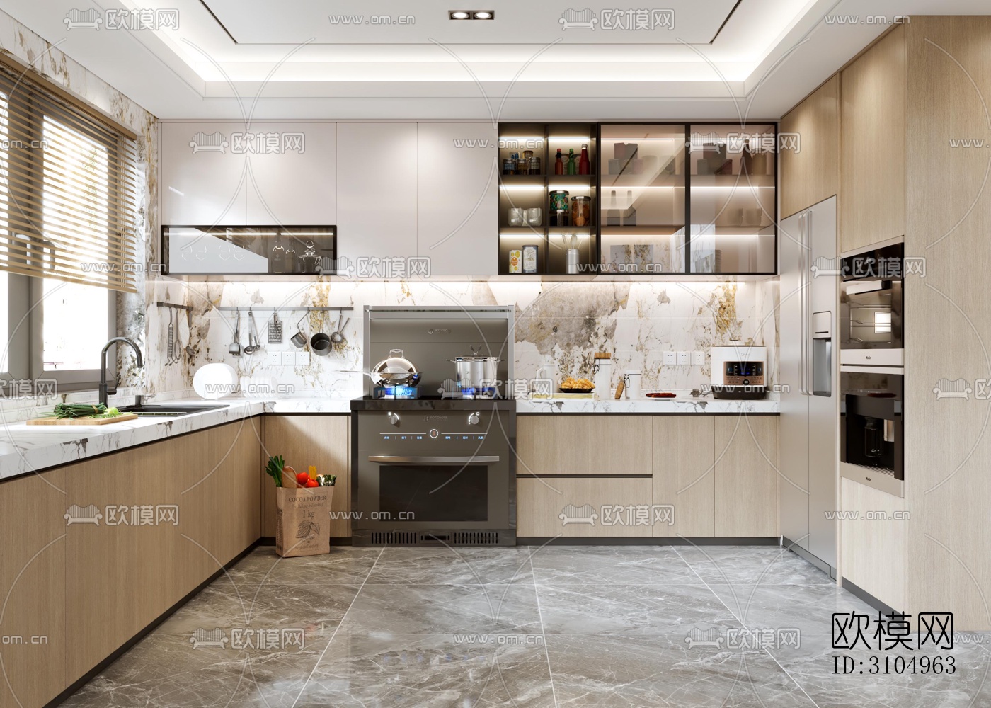 现代厨房效果图下载（渲染图2）