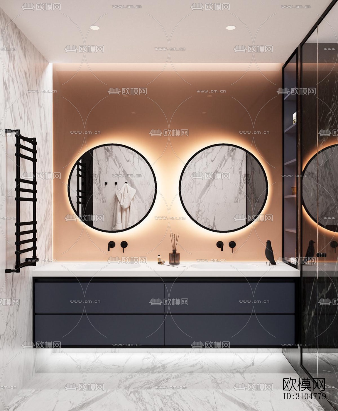 高级灰卫生间效果图下载（渲染图2）