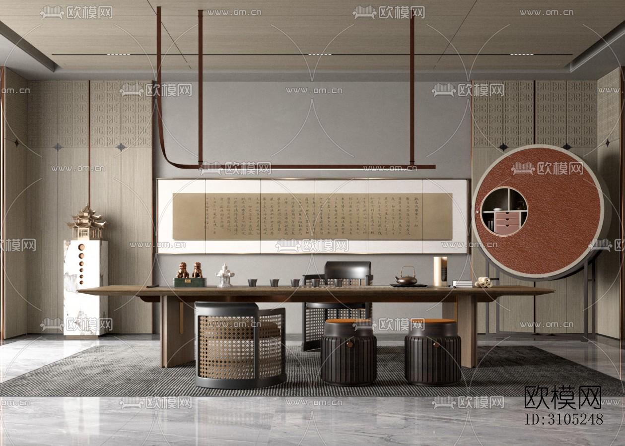 新中式茶室效果图下载（渲染图3）