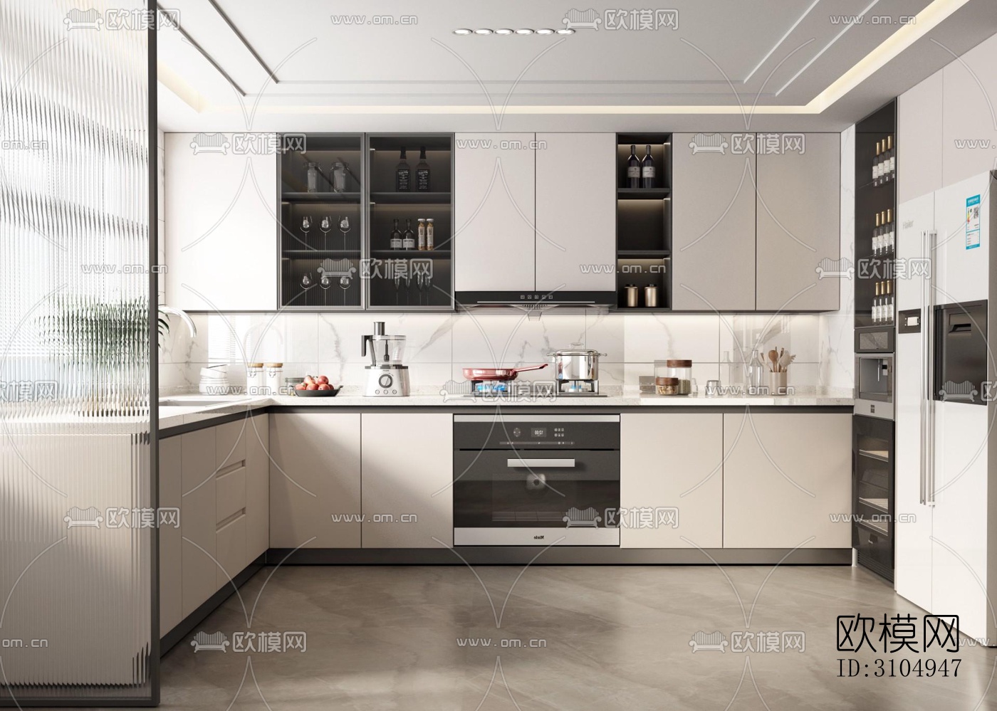 现代厨房效果图下载（渲染图1）